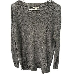 Eileen Fisher | 100% Organic Linen Cable Knit Sweater | Gray/Black | Size M